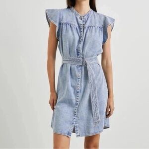 Rails Letta Faded Indigo Denim Snap Front Dress Flutter Sleeve Women’s Medium